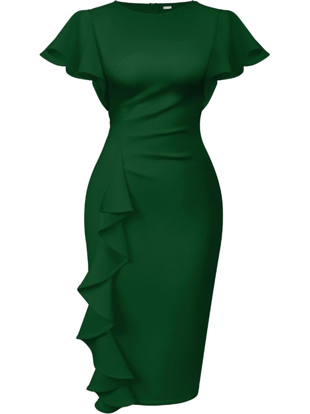 Women's Church Ruffle Sleeve Ruched Work Midi Dress